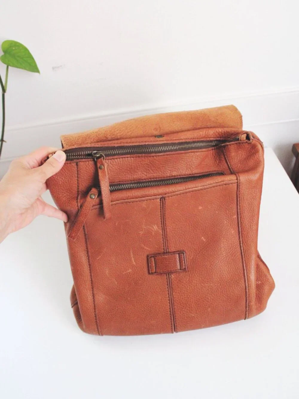 Vintage Duluth Trading Company Brown Leather Backpack Pebbled Shoulder Bag Tan - Picture 6 of 11